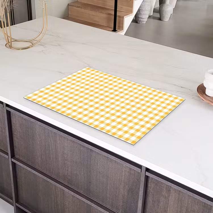 Ruit - Gingham - Klassiek - Geel en Wit Inductie beschermer vinyl 3mm klein 276 -sfeer8