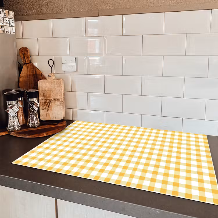 Ruit - Gingham - Klassiek - Geel en Wit Inductie beschermer vinyl 3mm klein 276 -sfeer3
