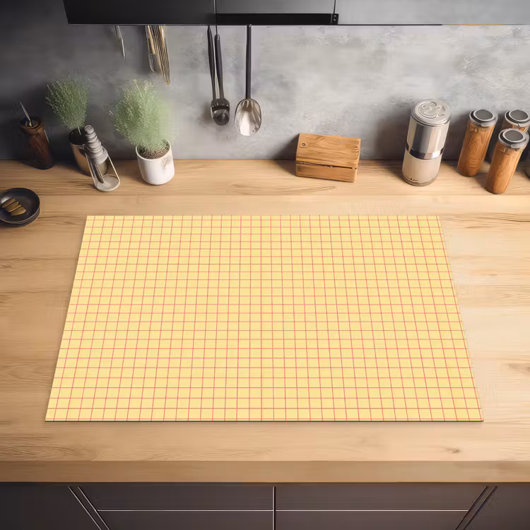 Ruitjes - Grid - Minimalistisch - Geel - Roze Inductie beschermer vinyl 3mm klein 276 -sfeer5