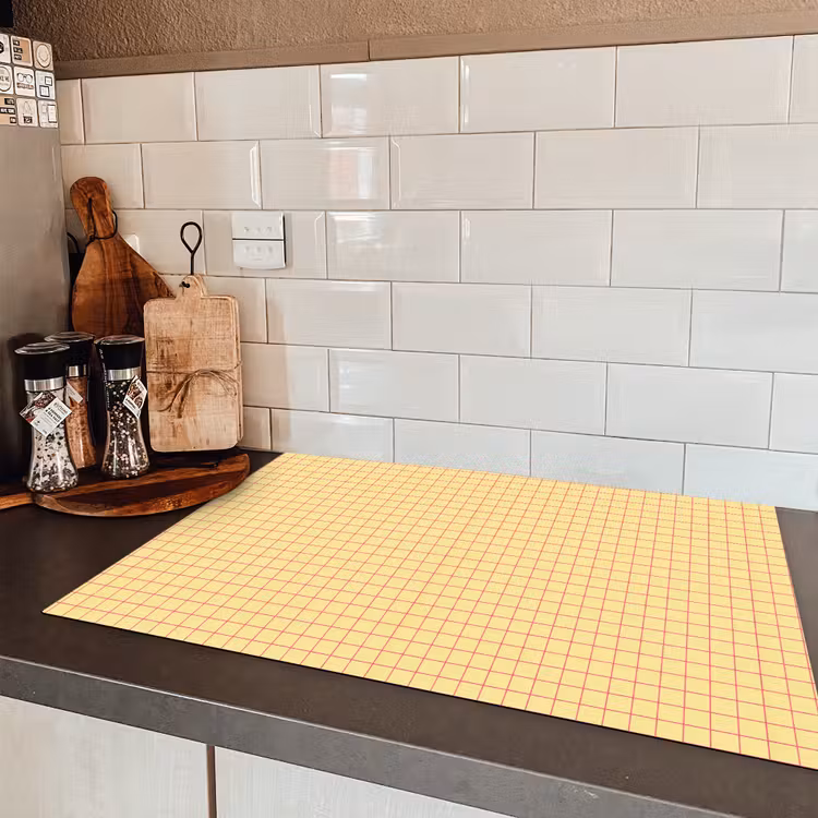 Ruitjes - Grid - Minimalistisch - Geel - Roze Inductie beschermer vinyl 3mm klein 276 -sfeer3