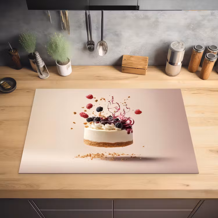 Cheesecake - Eten - Roze - Taart Inductie beschermer vinyl 3mm klein -sfeer5