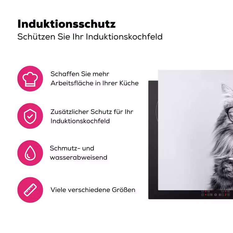 Kat - Bril - Mok - Pluizig Inductie beschermer vinyl 3mm klein -zzzzzzz-lf-ups