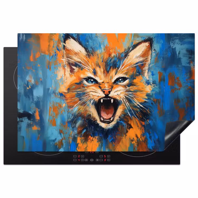 Kat - Kleurrijk - Oranje - Blauw Inductie beschermer vinyl 3mm klein -3d
