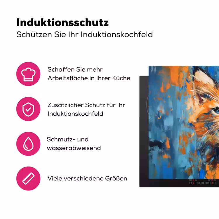 Kat - Kleurrijk - Oranje - Blauw Inductie beschermer vinyl 3mm klein -zzzzzzz-lf-ups
