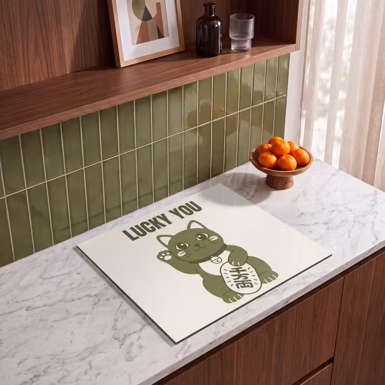 Kat - Geluk - Dieren - Modern - Groen Inductie beschermer vinyl 3mm middel -sfeer8