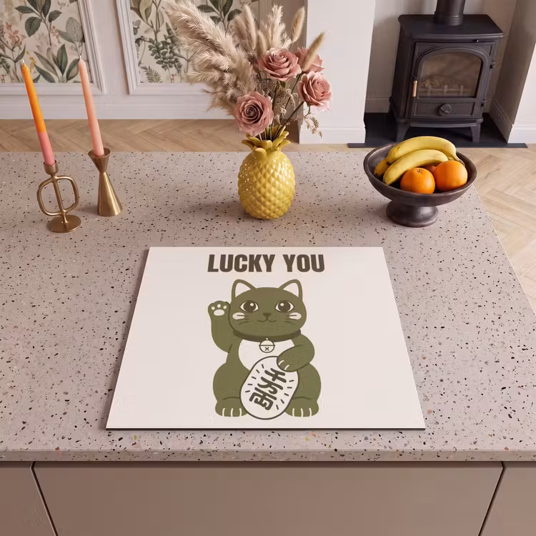 Kat - Geluk - Dieren - Modern - Groen Inductie beschermer vinyl 3mm middel -sfeer3