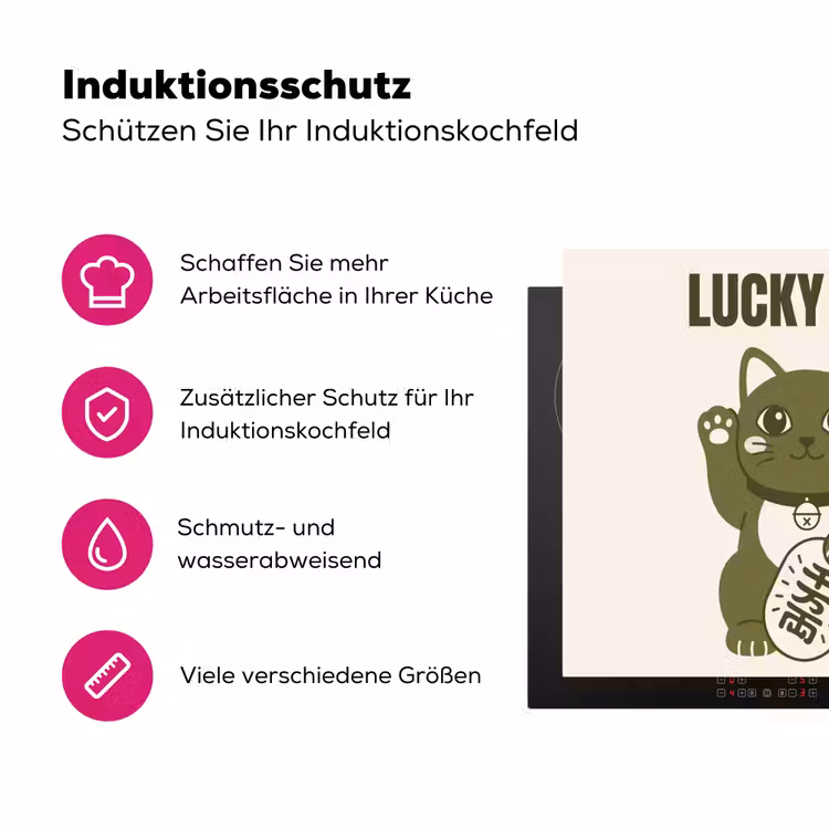 Kat - Geluk - Dieren - Modern - Groen Inductie beschermer vinyl 3mm middel -zzzzzzz-lf-ups