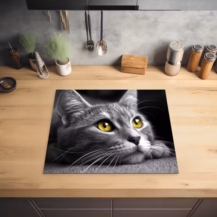 Kat - Grijs - Dieren - Poes Inductie beschermer vinyl 3mm middel -sfeer5