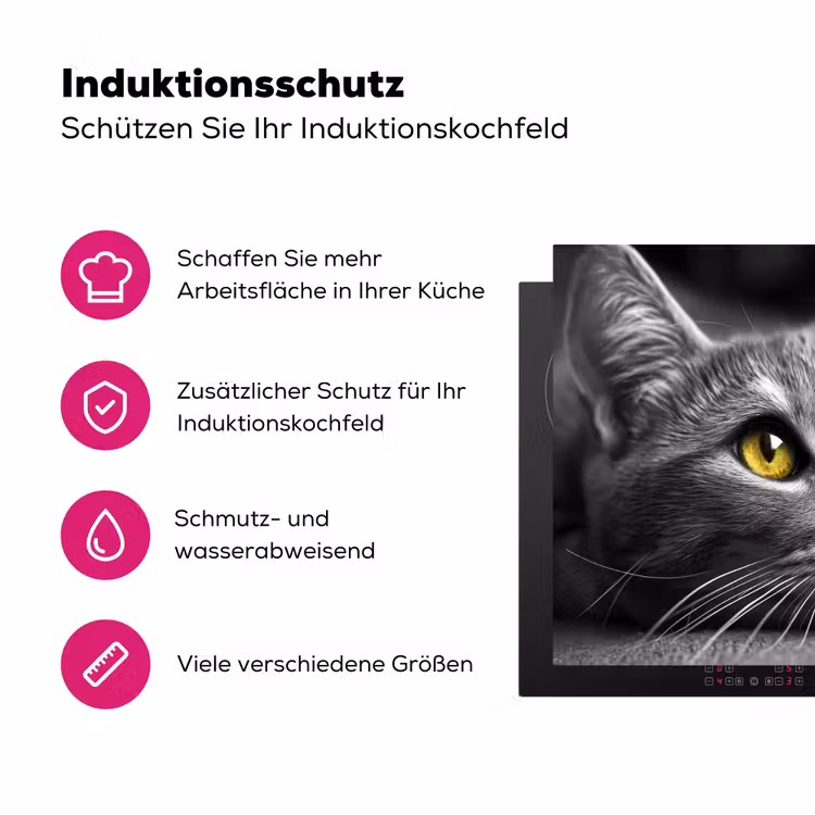 Kat - Grijs - Dieren - Poes Inductie beschermer vinyl 3mm middel -zzzzzzz-lf-ups