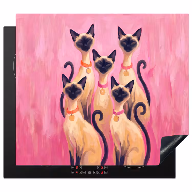 Kat - Groep - Dieren - Modern - Roze Inductie beschermer vinyl 3mm middel -3d