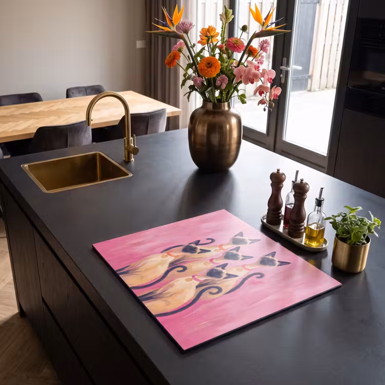 Kat - Groep - Dieren - Modern - Roze Inductie beschermer vinyl 3mm middel -sfeer5