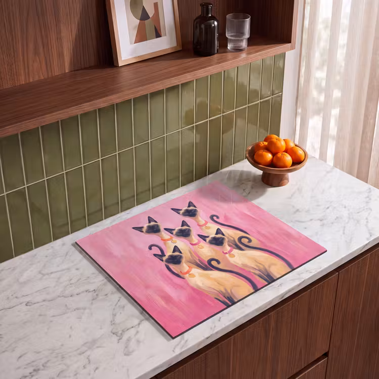 Kat - Groep - Dieren - Modern - Roze Inductie beschermer vinyl 3mm middel -sfeer8