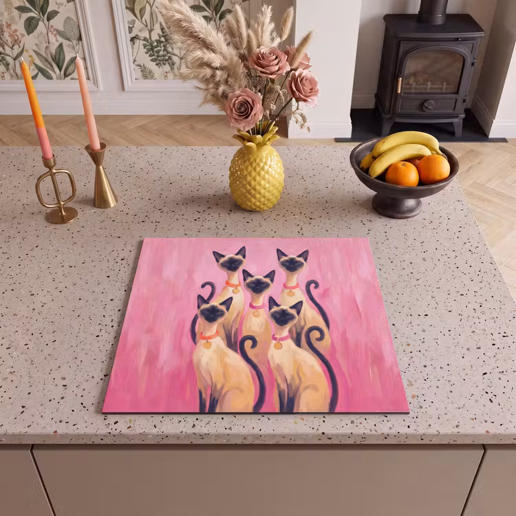 Kat - Groep - Dieren - Modern - Roze Inductie beschermer vinyl 3mm middel -sfeer3