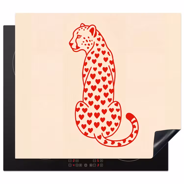 Kat - Harten - Dieren - Modern - Rood Inductie beschermer vinyl 3mm middel -3d