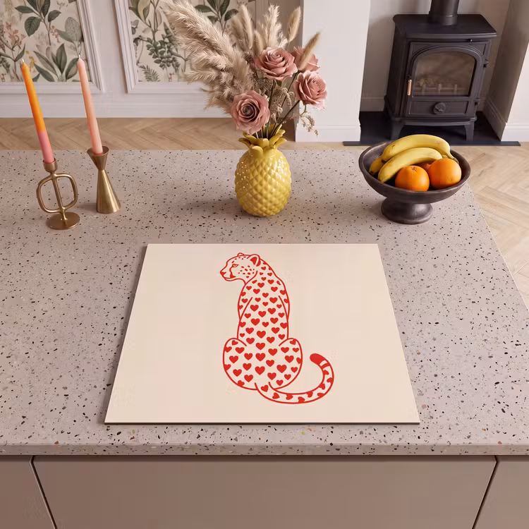 Kat - Harten - Dieren - Modern - Rood Inductie beschermer vinyl 3mm middel -sfeer3