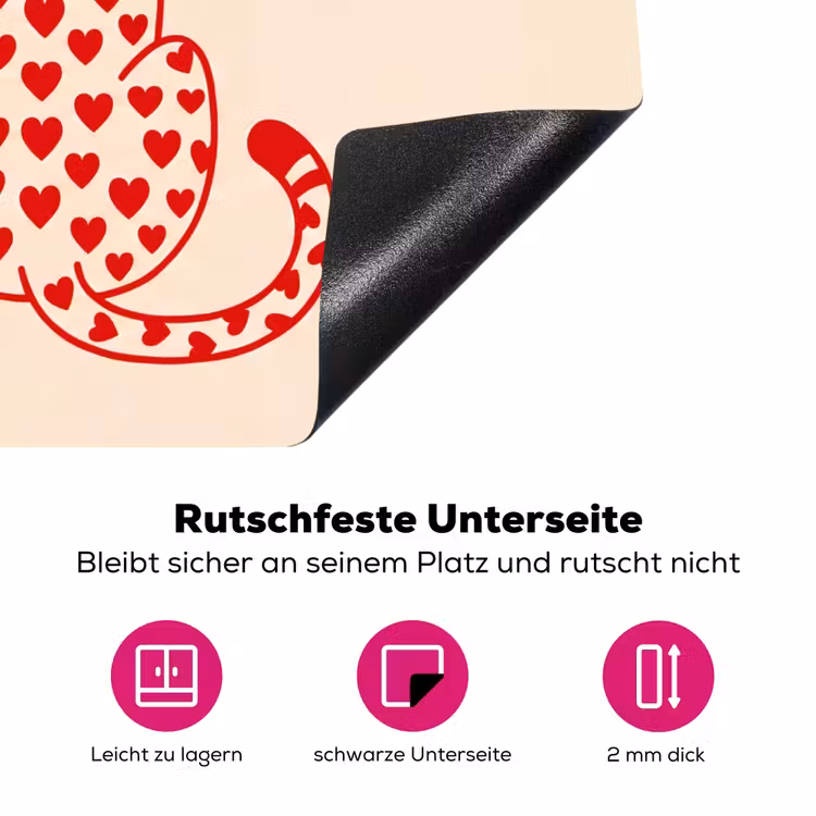 Kat - Harten - Dieren - Modern - Rood Inductie beschermer vinyl 3mm middel -zzzzzzz-lf-onderkant