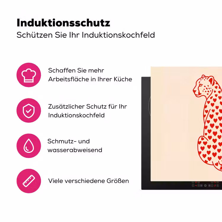 Kat - Harten - Dieren - Modern - Rood Inductie beschermer vinyl 3mm middel -zzzzzzz-lf-ups