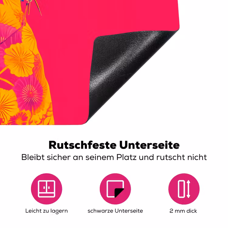 Kat - Kimono - Bloemen - Roze Inductie beschermer vinyl 3mm klein -zzzzzzz-lf-onderkant