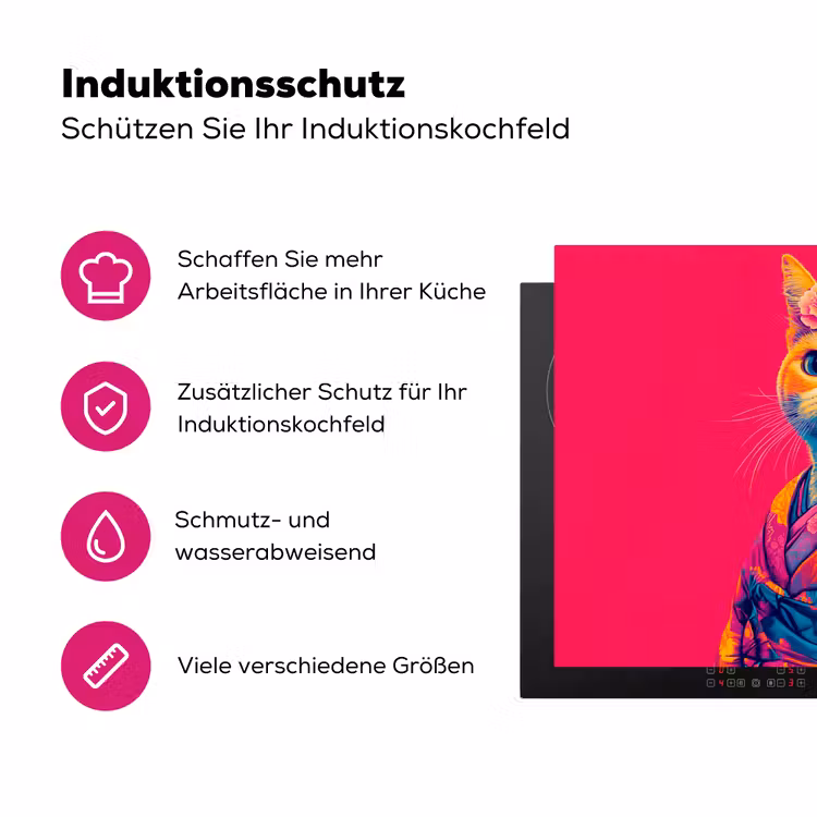 Kat - Kimono - Bloemen - Roze Inductie beschermer vinyl 3mm klein -zzzzzzz-lf-ups
