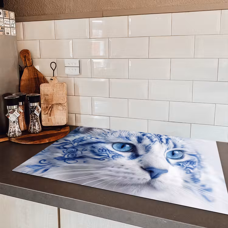 Kat - Patroon - Blauw Inductie beschermer vinyl 3mm klein -sfeer3