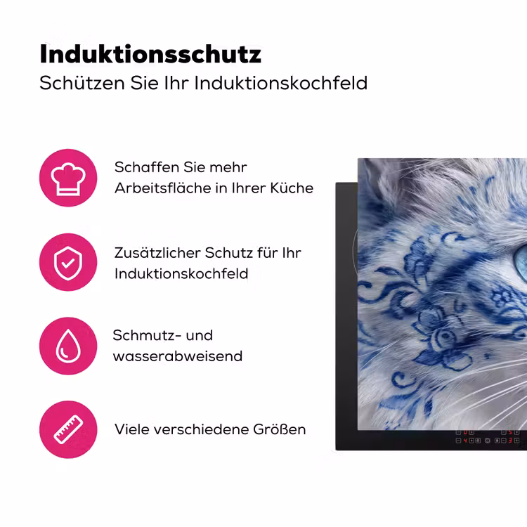 Kat - Patroon - Blauw Inductie beschermer vinyl 3mm klein -zzzzzzz-lf-ups