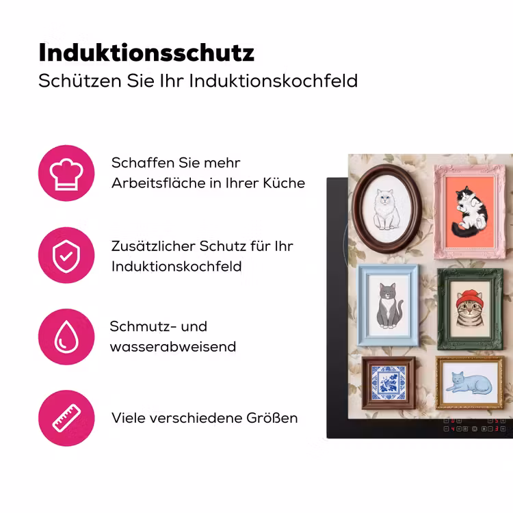 Kat - Portret - Dieren - Illustratie - Lijst Inductie beschermer vinyl 3mm klein -zzzzzzz-lf-ups