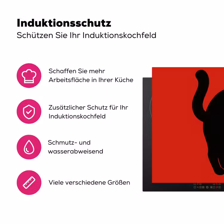 Kat - Zwart - Staart Inductie beschermer vinyl 3mm klein -zzzzzzz-lf-ups