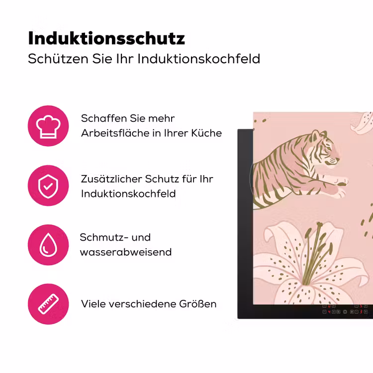 Kat - Springend - Bloemen - Abstract - Roze Inductie beschermer vinyl 3mm middel -zzzzzzz-lf-ups