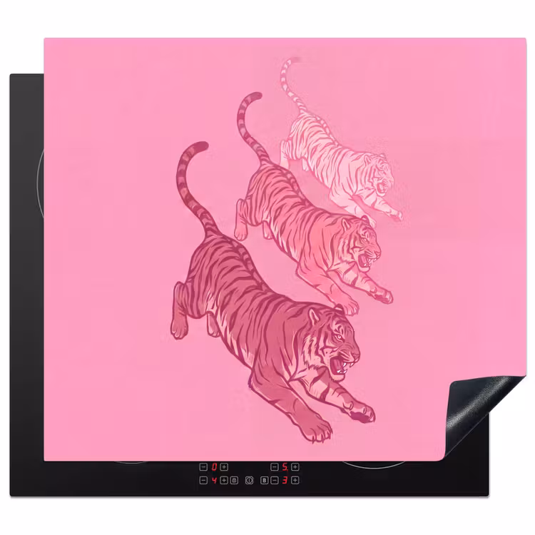 Kat - Springend - Dieren - Roze - Modern Inductie beschermer vinyl 3mm middel -3d