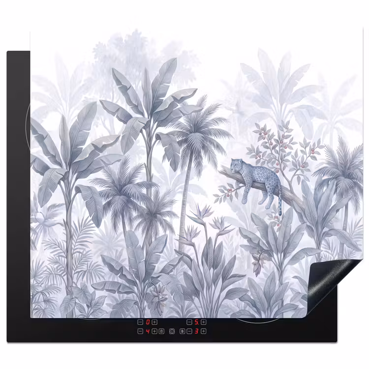 Kat - Tropisch bos - Modern - Grijs Inductie beschermer vinyl 3mm middel -3d