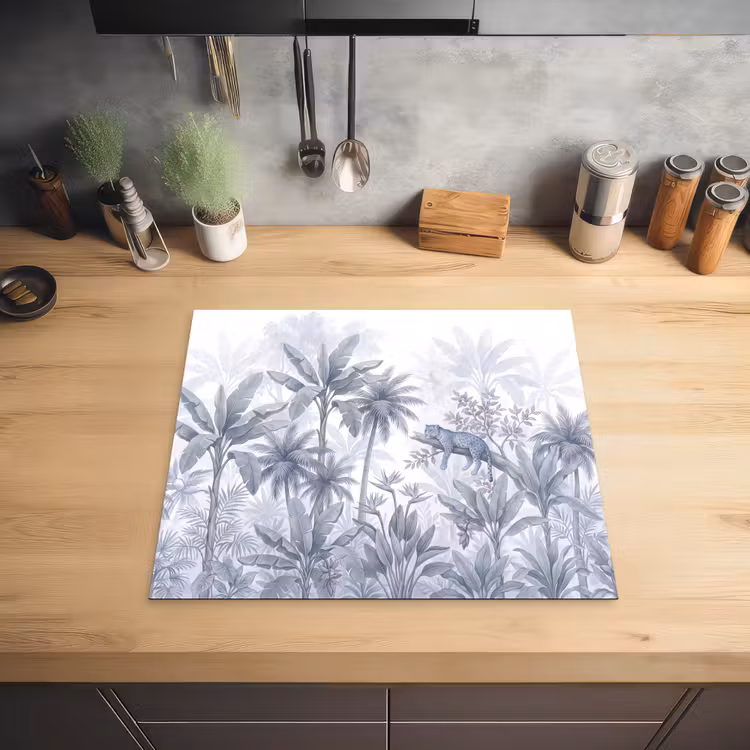 Kat - Tropisch bos - Modern - Grijs Inductie beschermer vinyl 3mm middel -sfeer5