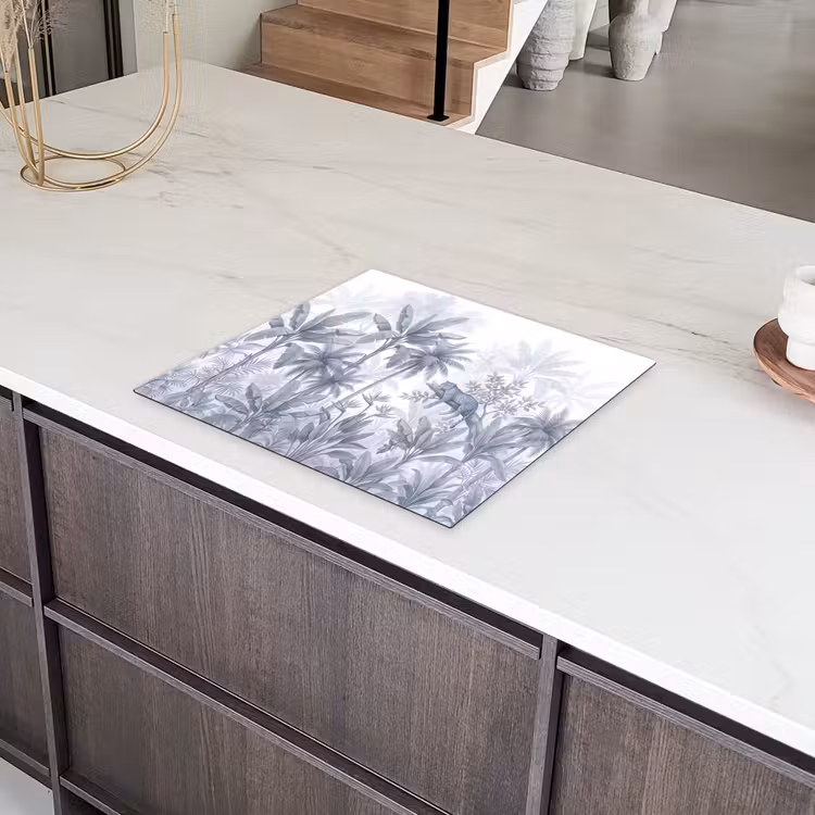 Kat - Tropisch bos - Modern - Grijs Inductie beschermer vinyl 3mm middel -sfeer8