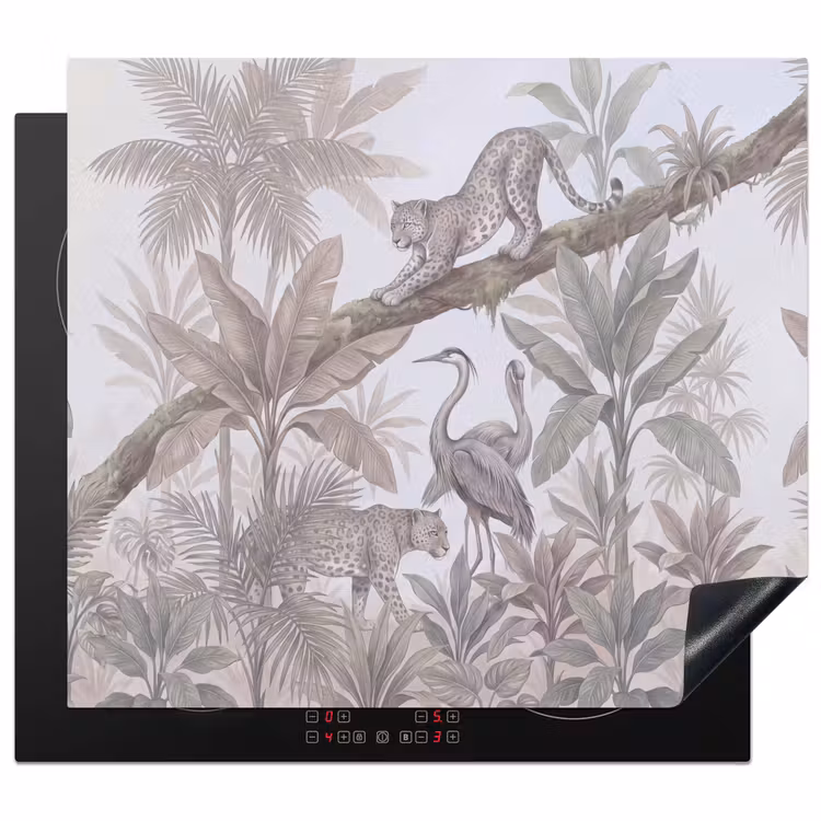 Kat - Vogel - Jungle - Illustratie - Dieren Inductie beschermer vinyl 3mm middel -3d