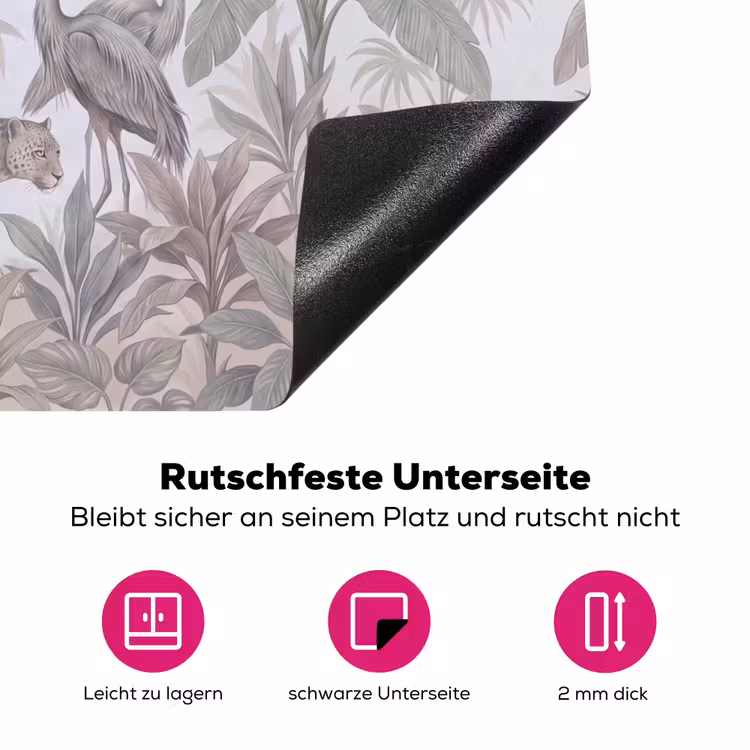 Kat - Vogel - Jungle - Illustratie - Dieren Inductie beschermer vinyl 3mm middel -zzzzzzz-lf-onderkant