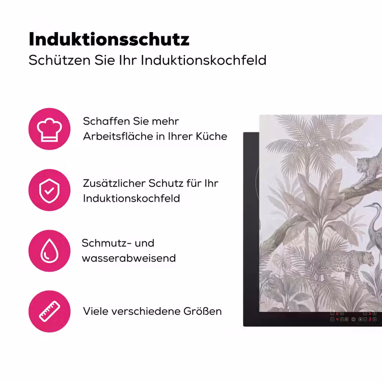 Kat - Vogel - Jungle - Illustratie - Dieren Inductie beschermer vinyl 3mm middel -zzzzzzz-lf-ups