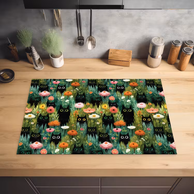 Katten - Bloemen - Kleurrijk Inductie beschermer vinyl 3mm klein 276 -sfeer5