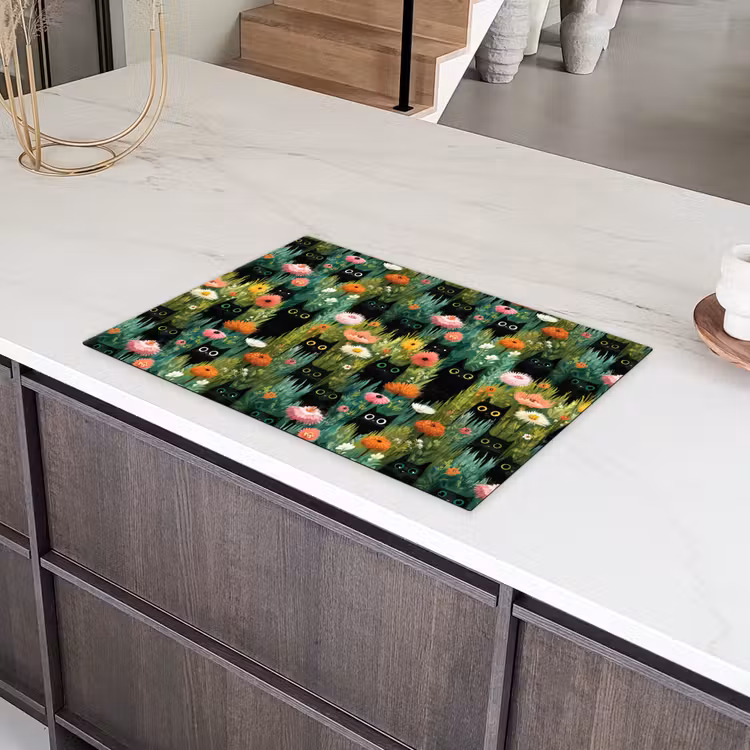 Katten - Bloemen - Kleurrijk Inductie beschermer vinyl 3mm klein 276 -sfeer8