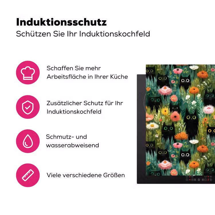 Katten - Bloemen - Kleurrijk Inductie beschermer vinyl 3mm klein 276 -zzzzzzz-lf-ups