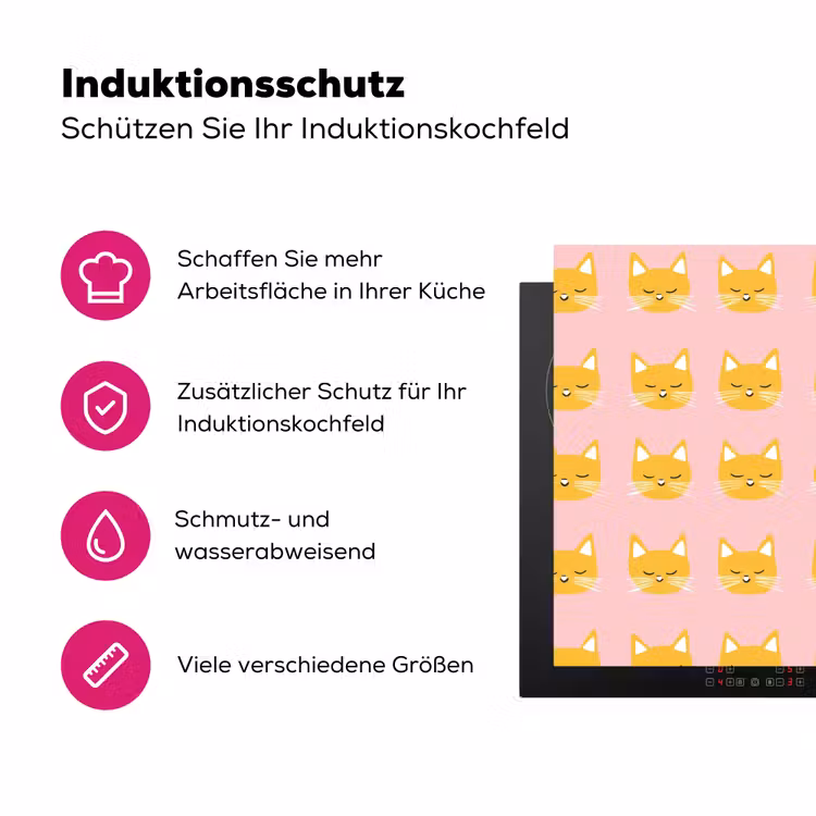 Katten - Patroon - Roze Inductie beschermer vinyl 3mm klein 276 -zzzzzzz-lf-ups