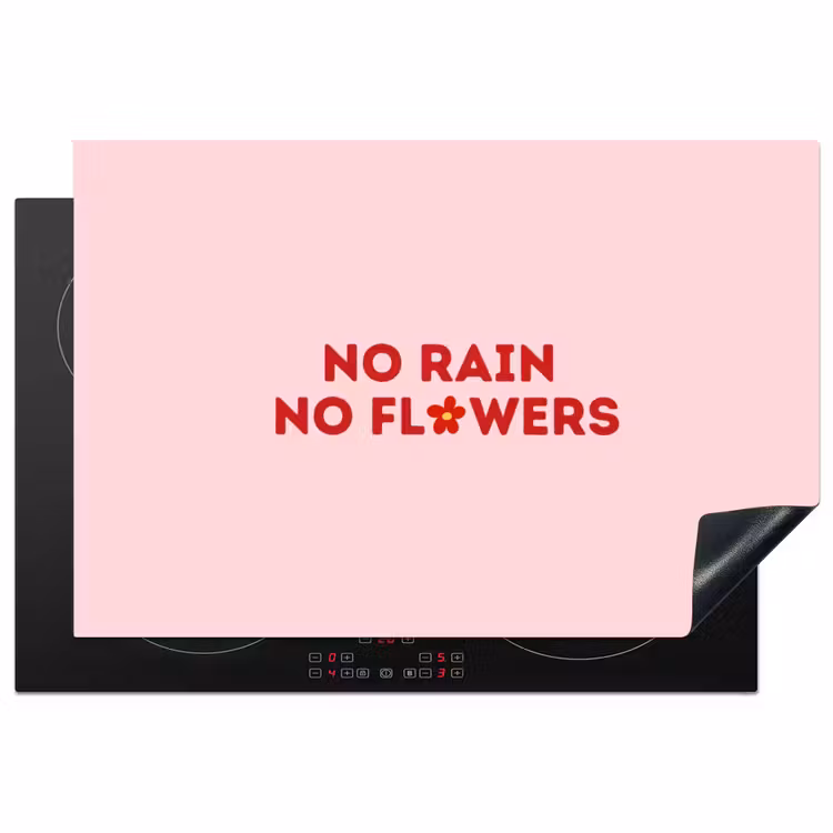 No rain no flowers - Minimalistisch - Roze - Bloem Inductie beschermer vinyl 3mm klein -3d