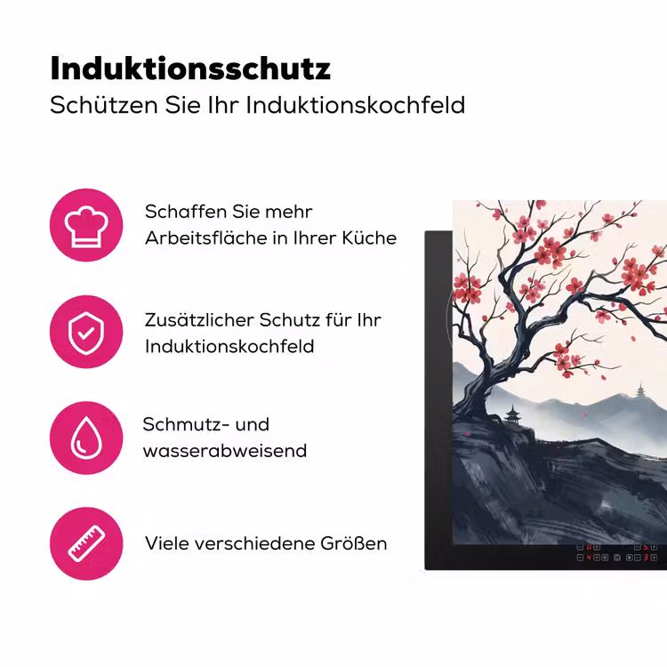 Kersenbloesem - Oosters - Rood Inductie beschermer vinyl 3mm klein -zzzzzzz-lf-ups