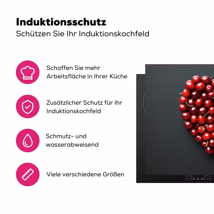 Kersen - Hart - Rood - Zwart Inductie beschermer vinyl 3mm klein -zzzzzzz-lf-ups