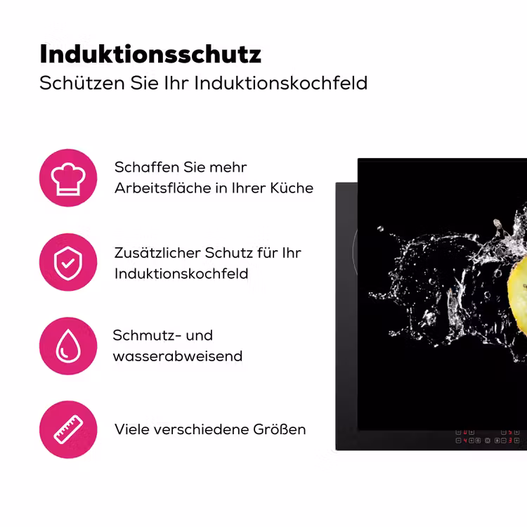 Kiwi - Fruit - Stilleven - Water - Zwart Inductie beschermer vinyl 3mm klein -zzzzzzz-lf-ups