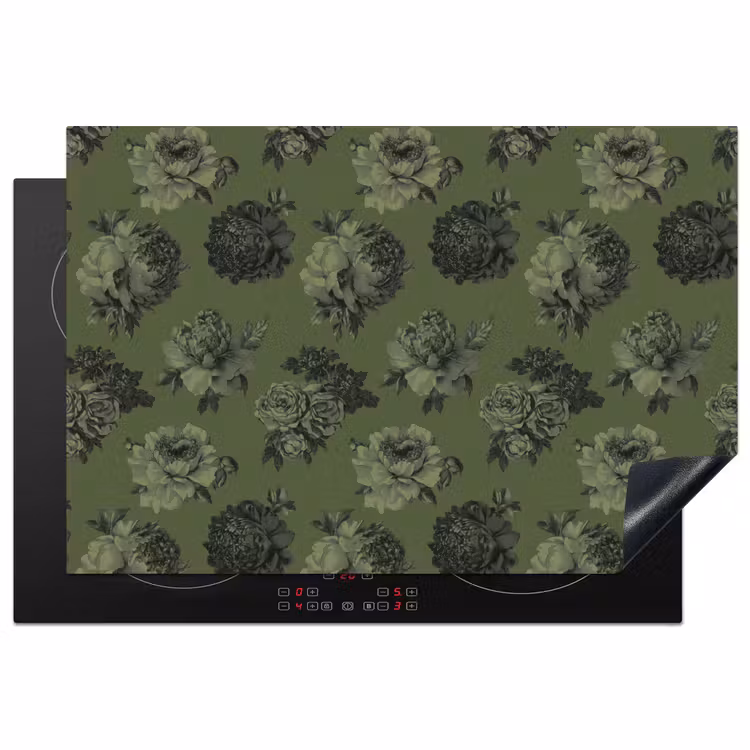 Klassiek - botanisch - olijfgroen - bloemen Inductie beschermer vinyl 3mm klein 276 -3d