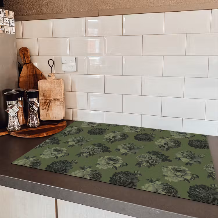 Klassiek - botanisch - olijfgroen - bloemen Inductie beschermer vinyl 3mm klein 276 -sfeer3