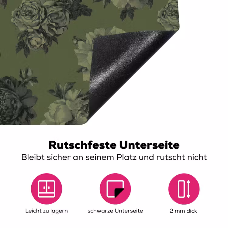 Klassiek - botanisch - olijfgroen - bloemen Inductie beschermer vinyl 3mm klein 276 -zzzzzzz-lf-onderkant