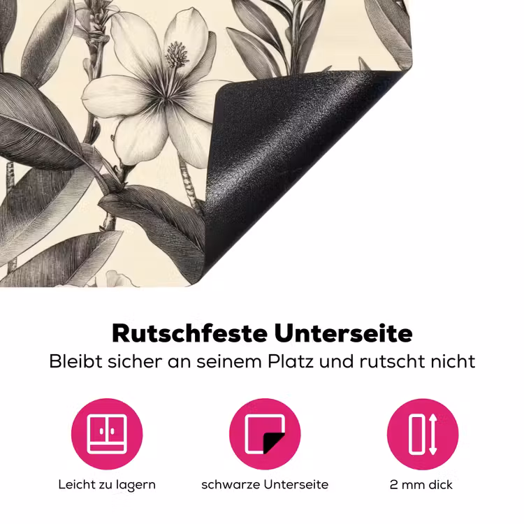 Klassiek - Botanisch - Zwart - Beige Inductie beschermer vinyl 3mm klein 276 -zzzzzzz-lf-onderkant
