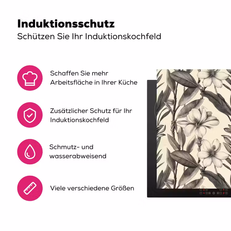 Klassiek - Botanisch - Zwart - Beige Inductie beschermer vinyl 3mm klein 276 -zzzzzzz-lf-ups