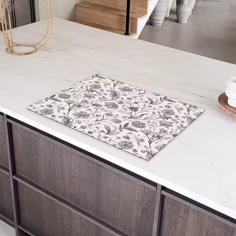 Classic - Black - White - Floral Inductie beschermer vinyl 3mm klein 276 -sfeer8
