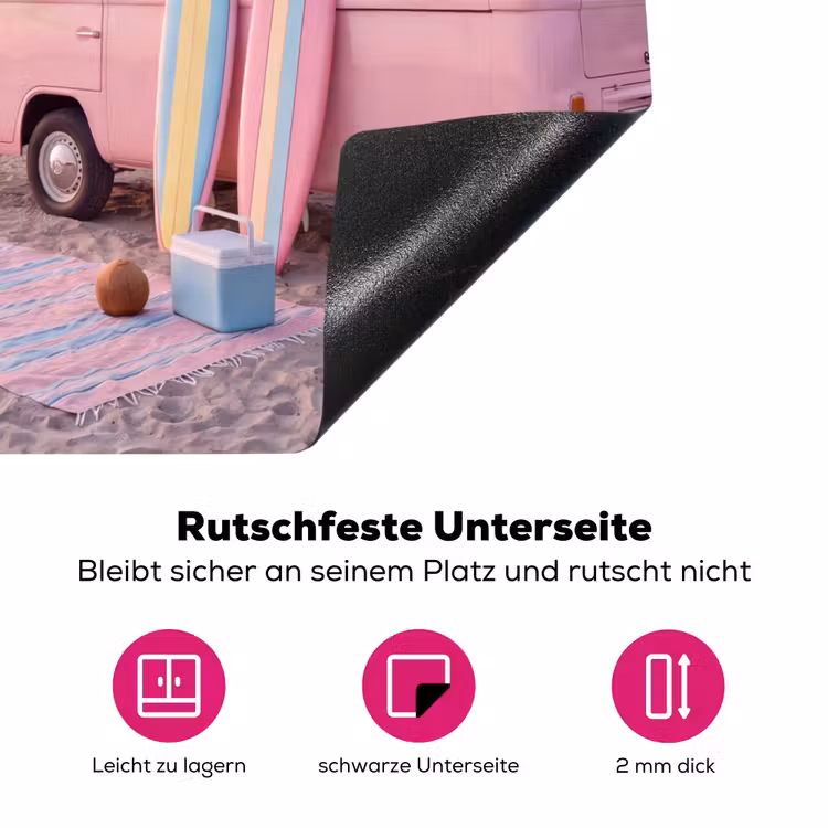 Busje - Strand - Surfplank - Zomer - Roze Inductie beschermer vinyl 3mm middel -zzzzzzz-lf-onderkant
